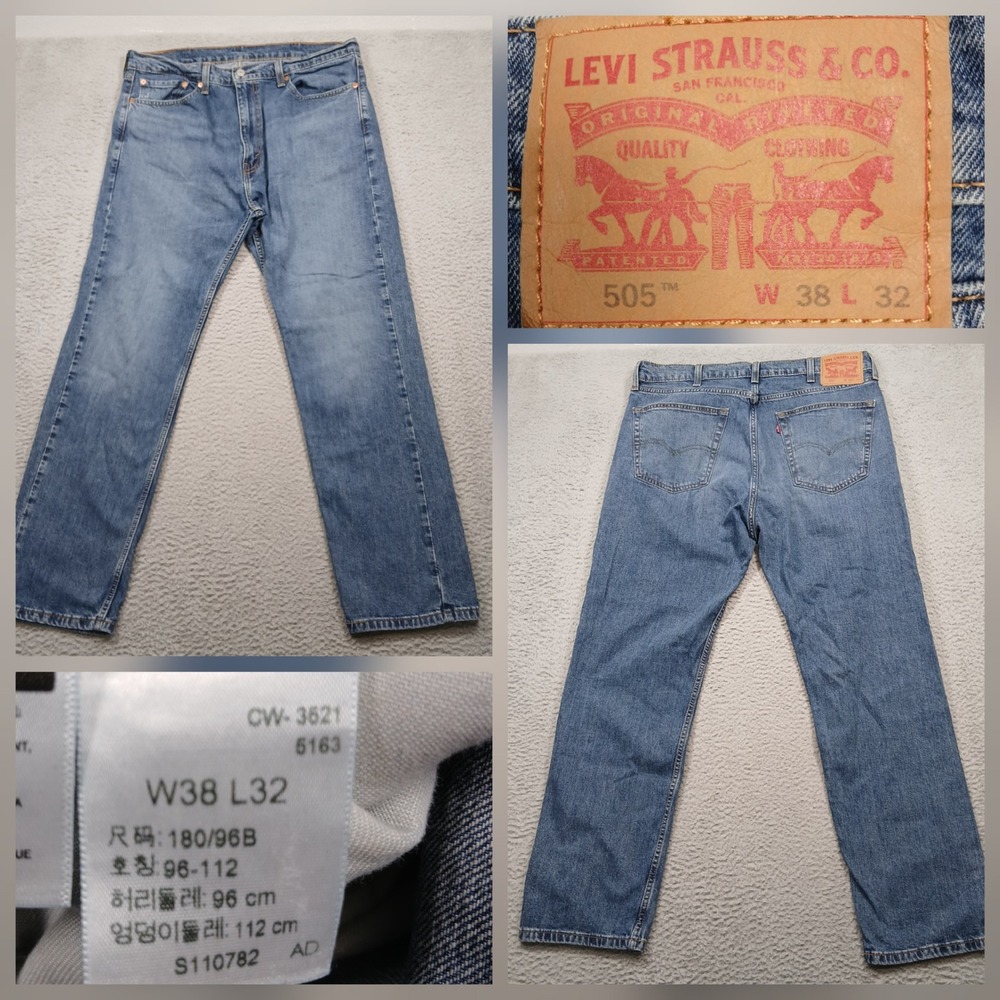Levi's 505 Jeans Men's 38x32 Light Wash Straight Leg Classic Fit Denim